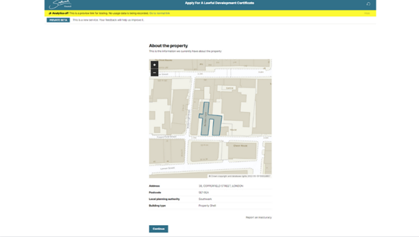 Southwark Council’s ‘Apply for a Lawful Development Certificate’ service which is now live on their website.