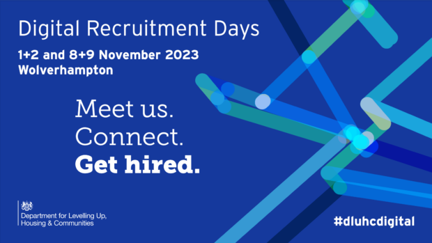 The Department for Levelling up, Housing and Communities (DLUHC) will hold Digital Recruitment Days in Wolverhampton on 1, 2, 8 and 9 November 2023. Meet us. Connect. Get hired. #dluhcdigital