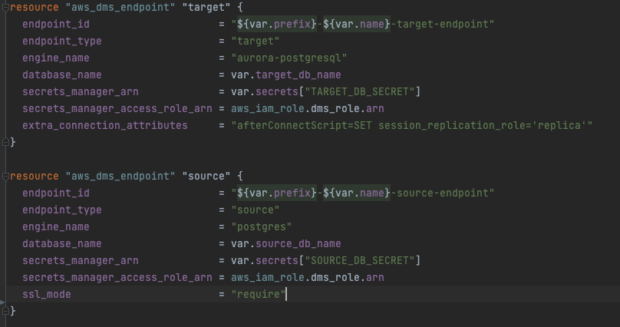 a code snippet showing how the endpoints were created