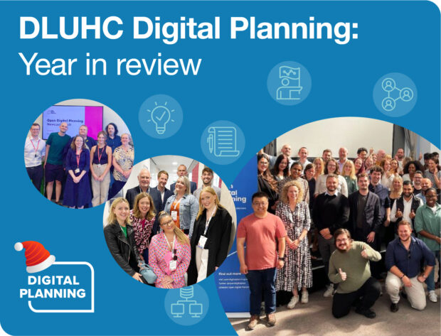 DLUHC Digital Planning: Year in review. Digital Planning logo and photos of the Digital Planning team